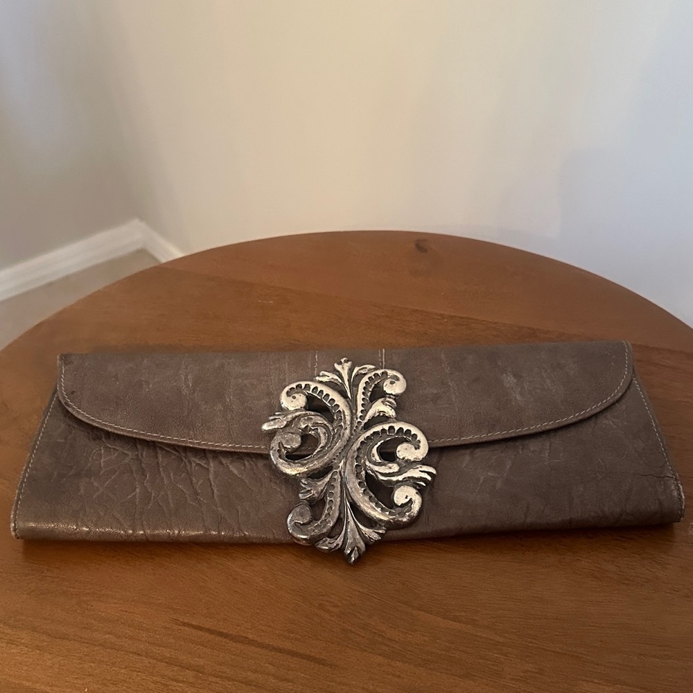 Chic Brown Clutch with Silver Detail